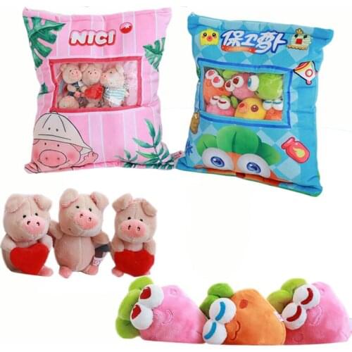 6pcs/lot Fashion Animal NICI Pig Snack Bag Plush Doll Stuffed Fruit Carrot Candy Pudding Cushion/Pillow Kids/Girl Birthday Gifts
