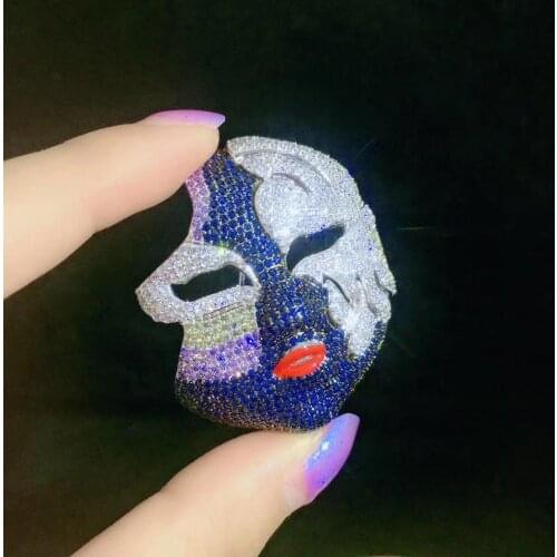 925 sterling silver with cubic zircon mask brooch unisex brooch jewelry fine women & men jewelry free shipping