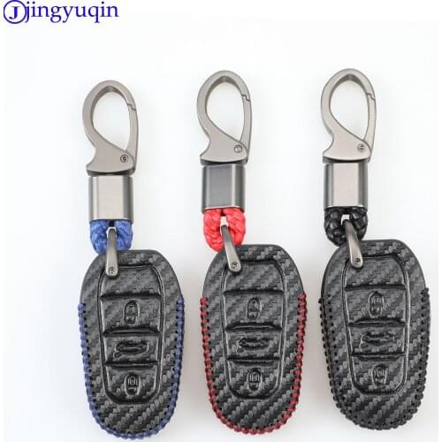 Jingyuqin Carbon Fiber Car Key Case Shell Cover For Citroen C4 CACTUS C5 C3 C6 C8 Picasso Xsara For Peugeot 3008 308 RCZ 508