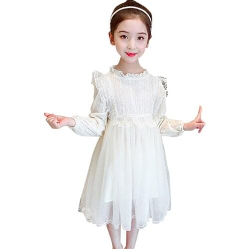 Girl Princess Dress Solid Color Mesh Dress For Girls 2021 Kid Dress Spring Autumn Childrens Clothing 6 8 10 12 14