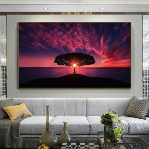 Home Decoration Landscape Murals Wall Posters and Prints Picture Tree Sunset Canvas Paintings Wall Art Interior Decor for Home