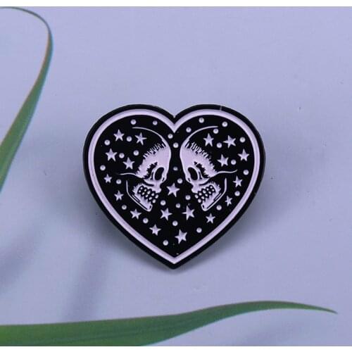 Double Skull Star Sky collar pin a little creepy romantic lovers brooch Valentines day Christmas Gift
