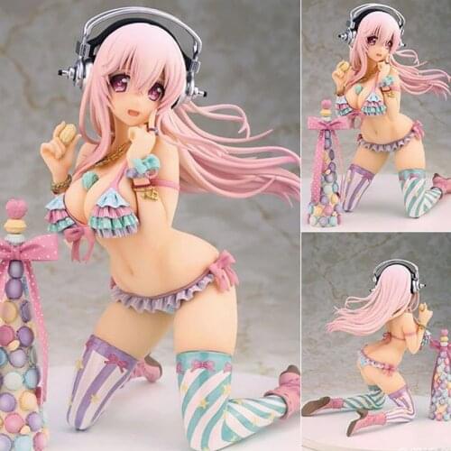 Super Sonico Action Figure With Macaron Tower Super Sonic Swimsuit PVC Anime Figure Bikini Sexy Girl Action Figure