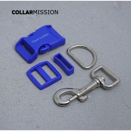 Engraving(plastic buckle+Tri-Glid+square keeper+D ring+metal dog clasp/set)High quality 25mm dark blue DIYdog collar accessories