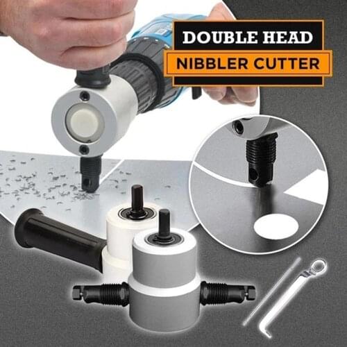 Nibble Metal Cutting Double Head Sheet Nibbler Saw Cutter Tool Drill Attachment Free Cutting Tool Nibbler Sheet Metal Cut