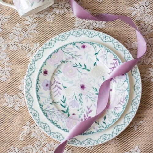 Overglaze Ceramic Plate Creativity Flowers Western Steak Dish Hand Painted Decor Afternoon Tea Cake Organizer Home Decoration