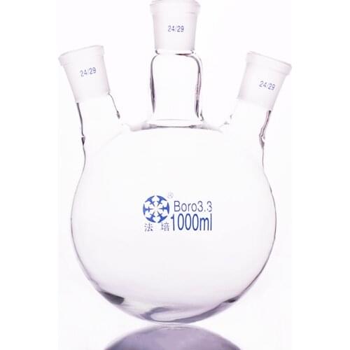 Three-necked flask oblique shape,with three necks standard grinding mouth,Capacity 1000ml,Middle joint 24/29,lateral joint 24/29