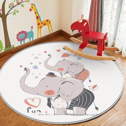 Fashion Cute Elephant Children Comfortable Round Carpet Non-Slip Children Flannel Carpet Baby Hand Print Carpet Baby Play Mat