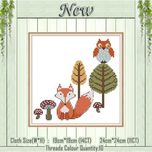The fox and the owl painting counted printed on the canvas DMC 11CT 14CT kits DIY chinese Cross Stitch embroider needlework Sets