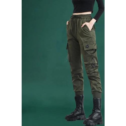 2021 New Military Green Overalls Womens High Waist Loose Summer Thin Inschao Legged Womens Korean Student Casual Pants Oodji