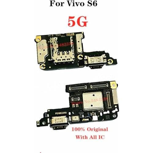 Original USB Charging Port Dock Flex Cable For Vivo S6 5G Charger Plug Charge Board With Microphone Connector SIM Car Reader