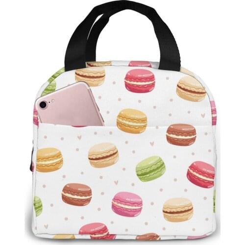 Portable Lunch Bag Macarons Pattern Thermal Insulated Lunch Box Tote Cooler Bag Bento Pouch Lunch Container Food Storage Bag