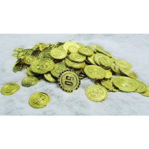 100pcs cool fancy plastic pirate treasure gold coins props toys for Halloween birthday party cosplay kids favors prizes