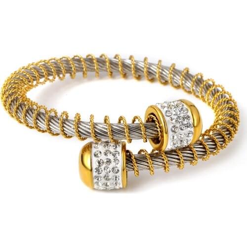 Adjustable Cable Wire Bracelet for Women Fashion Stainless Steel Jewelry With Crystals Elastic Wire Charm Cuff Bracelets Bangles