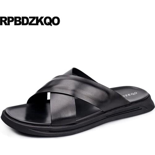 Sandals 2019 fashion outdoor genuine leather flat black slides slippers slip on soft summer designer shoes men high quality