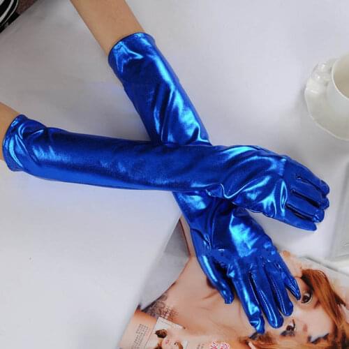 Sexy Women Wetlook Metallic PVC Shiny Evening Party Long Gloves Dancing Prop Mitts Cosplay Night Dancing Finger Gloves ST357
