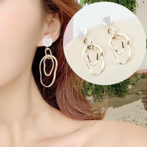 Ex1296 Korean version fashion simple imitation pearl alloy irregular geometric studs earrings Female jewelry accessories