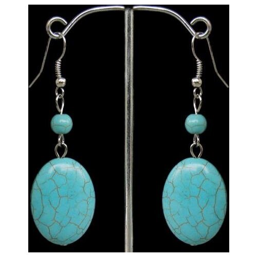 New Favorite Pearl Store Beautiful Gemstone Jewelry 25mm Blue Turquoise Earrings S925 Silver Dangle Earring Charming Lady Gift