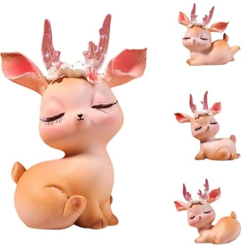 Cute Fawn Model Resin Figurines Cartoon Deer Toy Kawaii Wedding Decorative Accessories Party Desktop TV Household functional