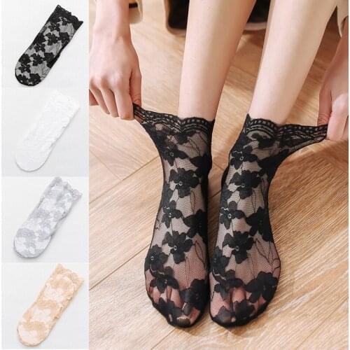 1 Pair Thin Lace Sock Summer Female Breathable Sweat-absorbent Hollow Non-slip Socks Invisible Shallow Mouth Sock