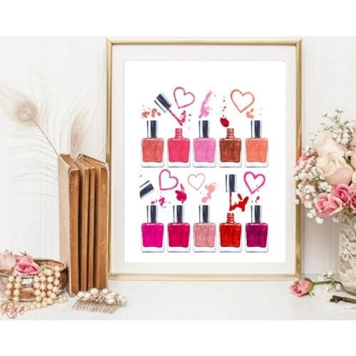 Nail Salon Decoration Nail Art Manicure Modern Fashion Wall Art Canvas Prints Nail Polish Watercolor Makeup Art Painting Picture