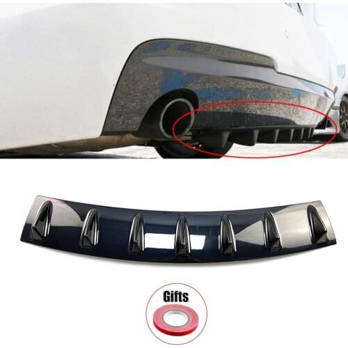 Universal Car Rear Bumper Lip Diffuser 7 Fin Shark Fin Style Car Back Bumper Spoiler Lip Splitter Car-Styling ABS Plastic Black