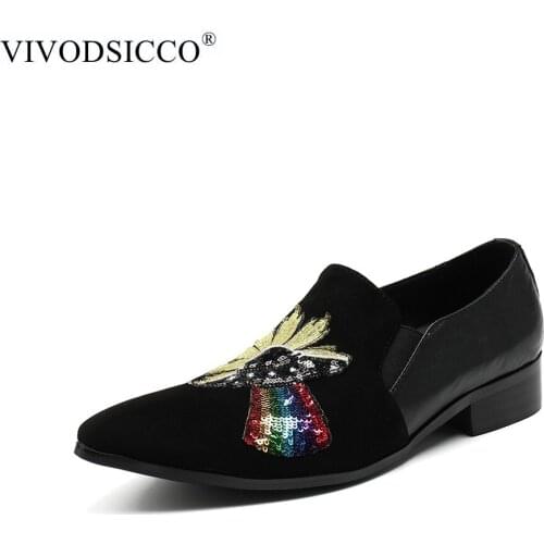 VIVODSICCO New Men Handwork Velvet Embroidery Loafers Party Wedding Shoes Europe Style Driving Moccasins Smoking Slipper Shoes