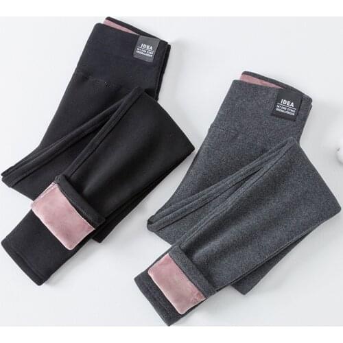 Winter High Waist Labeling Velvet Cotton Leggings Women Workout Fitness Sporting Fleece Leggings Warm Pants