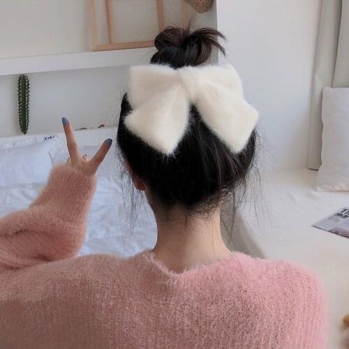 Women Girls Sweet Elegant Plush Big Bow Hairpins Cute Soild Color Hair Spring Clip Hair Ornament Autumn Winter Hair Accessories