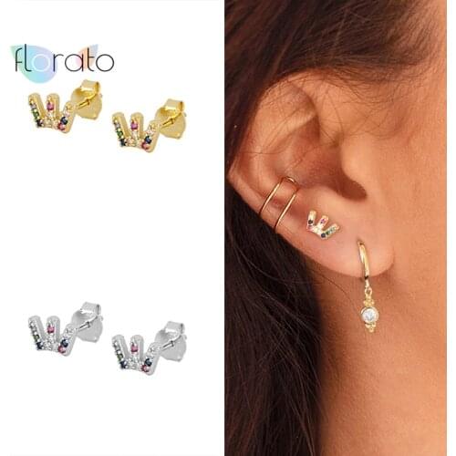 925 Sterling Silver Ear Needle Stud Earrings for Women Korean Simple Temperament Colorful Crystal Earrings Party Jewelry Gift