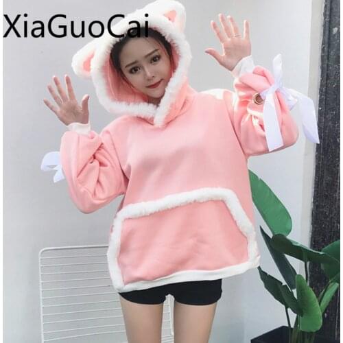 Cute Animal Style Women Hoodies Japanese Style Rabbit Fur Female Sweatshirts Pullovers Winter Tops Drop Shipping W12 35