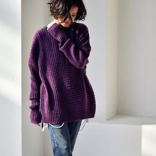 MICOCO M7800C Simple design temperament a word collar irregular positive and negative wear wool blended sweater women