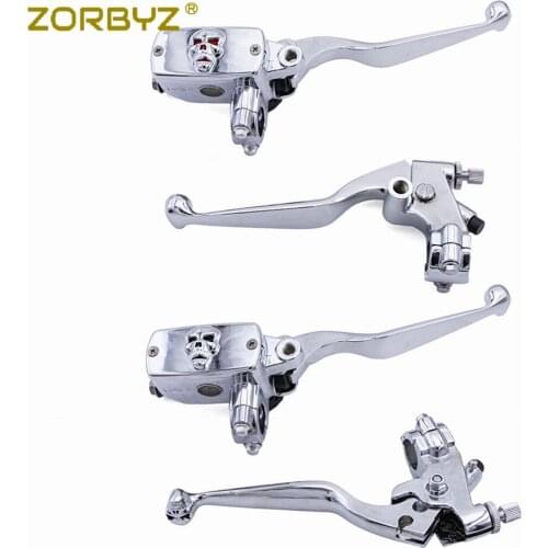 ZORBYZ Chrome 7/8'' 22mm Motorcycle Aluminum Skull Handlebar Control Reservoir Brake Clutch Levers For Honda Yamaha Suzuki