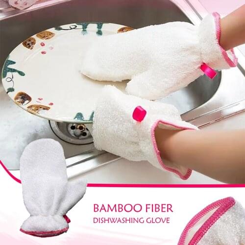 1pcs Natural Cleaning Hanging Gloves Bamboo Fiber Waterproof No -dip Oil Dishwashing Gloves For Kitchen Microfiber