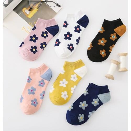 3Pairs Womens Ankle Socks Cotton Soft Floral Invisible Boat Socks Girls Ladies Cute Chaussettes Femme Short Socks Women Meias