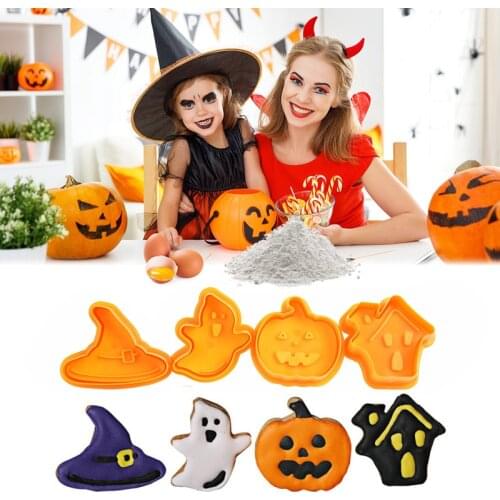 4pcs/set Plastic Ghost Pumpkin Head Cookie Mold Embossing Mould For Halloween Party Cake Decoration Cake Chocolate Mold Supplies