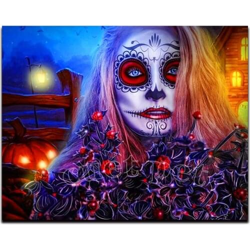 5d Round Diamond Painting Halloween horror makeup girl Full Drill Square Mosaic Cross Stitch Decor Handmade DIY Embroidery Gift