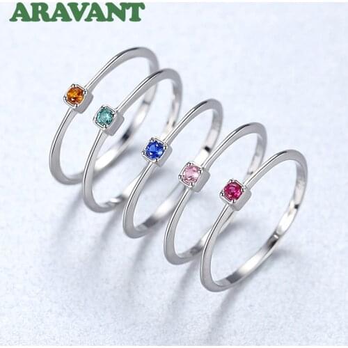 925 Silver Multi Color Zircon Finger Rings For Women Retro Engagement Wedding Fashion Jewelry Accessories