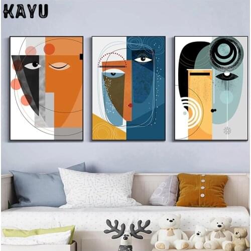 Faces Geometric Abstract Canvas Painting Contemporary Wall Art Pictures Posters and Prints Living Room Home Decoration