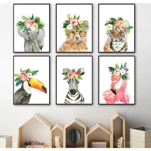 5D DIY Diamond Painting Cartoon Animals Baby Kids Room Decor Painting Wall Art Lion Tiger Flamingo Pictures Decoration