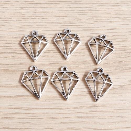 40pcs 16*19mm Retro Silver Color Hollow Diamond Charms for Jewelry Making Drop Earrings Necklaces Bracelets DIY Crafts Supplies