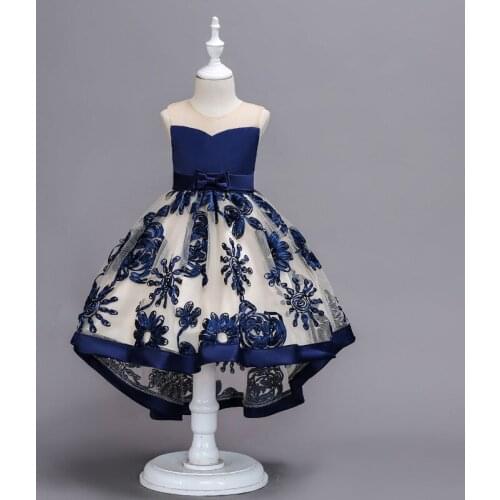 Tailing Ribbon Flower Ball Gowns Dresses for Girl Baby Kids Party Clothing Princess Formal Dress For Bridesmaid Wedding 1-10