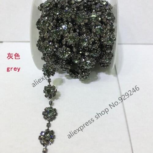 Free shipping 1 yard/pack 1.2cm flower grey crystal rhinestone chain yard trims sewing-on fashion garment clothing decoration