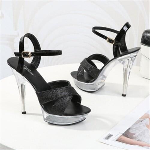 Sequins transparent high heel 13cm summer female waterproof platform water diamond sexy fairy thin heel sandals
