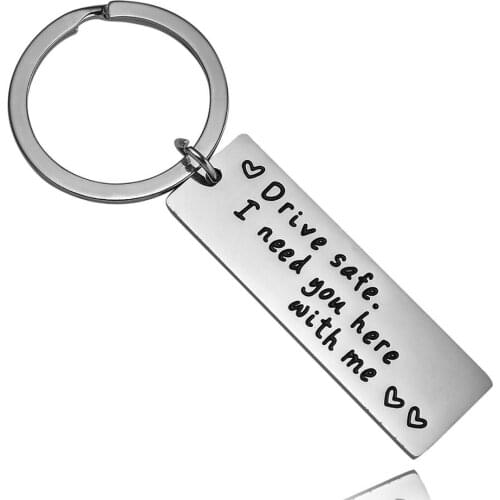 12PC Drive Safe I Need You Here With Me Two Hearts Keyrings Charm Pendant Keychains Women Men Couples Family Jewelry Xmas Gifts