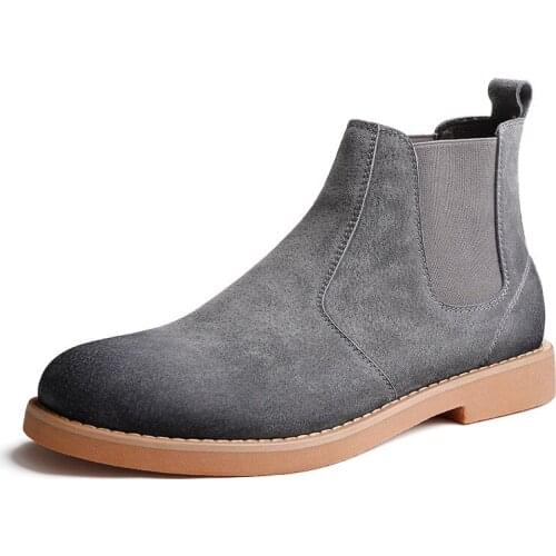 CuddlyIIPanda Autumn New Mens Chelsea Boots British Style Cowboy Boots Botas Hombre Military Boots Genuine Leather Winter Shoes