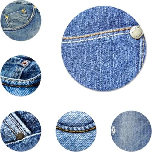Jeans Textile Blue Cloth Badge Brooch Pin Accessories For Clothes Backpack Decoration gift 58mm