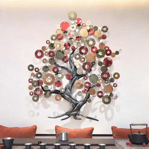 Feng shui Wrought Iron Fortune Tree Wall Mural Home Livingroom Sofa Background Wall Hanging Ornaments Decoration Wall Sticker