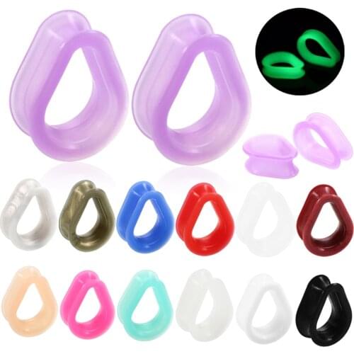 1Pair Silicone Flexible Ear Plugs Ear Piercing Water Drop Thin Double Flared Flesh Tunnel Ear Gauge Expander Stretcher Earrings