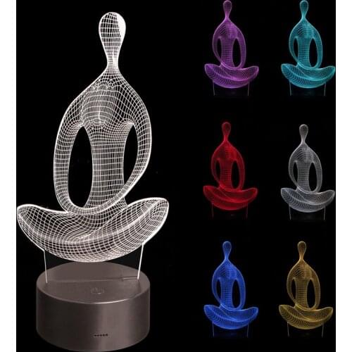 HNGCHOIGE 3D illusion Yoga Meditation Night Light 7 Color Change LED Desk Table Lamp Toys